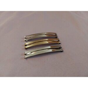 Set of 3 Vintage Metallic Hair Barrettes  Silver & Gold Toned Classic Hair Clips